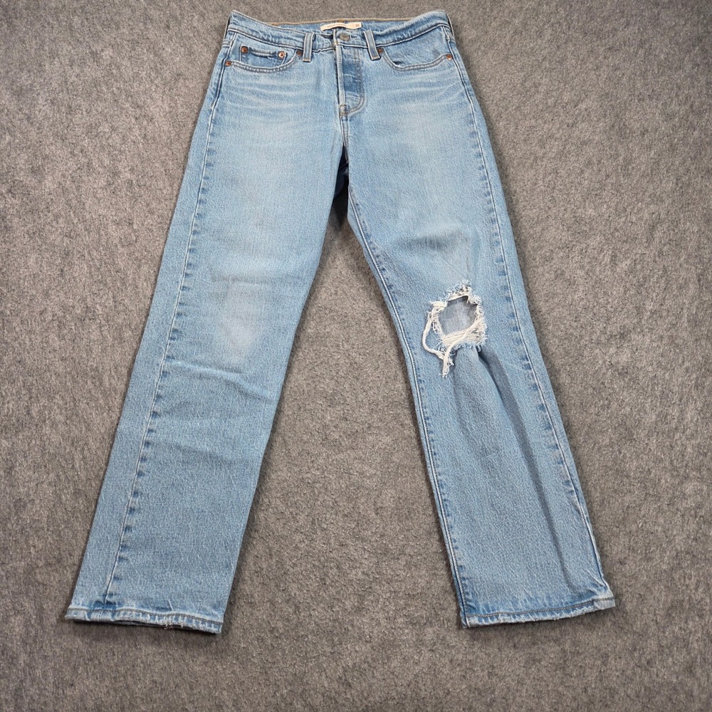 Levis Wedgie Straight Jeans W26 L26 Light Wash Distressed Button Fly 34964-0091